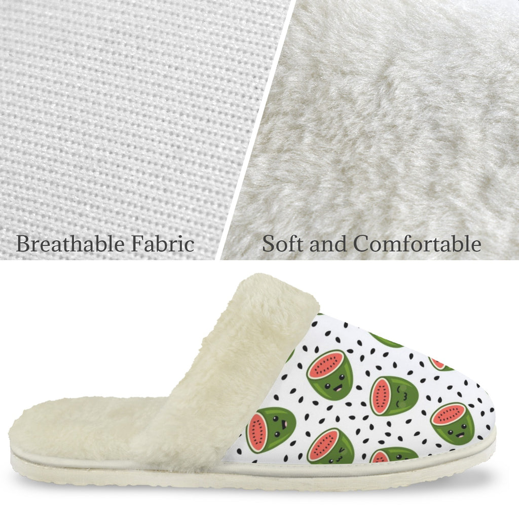 Happy Watermelons Men's Fur Trim Thick-Sole Indoor Slippers Men's Fur Trimmed Slippers Food Printed Offshore