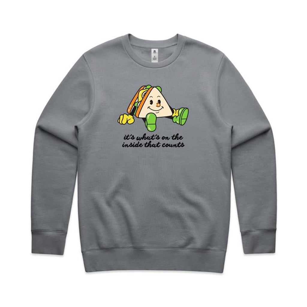 It's What's On The Inside That Counts, Sandwich - AS Colour Stencil Crew Sweatshirt Gravel Sweatshirt Food Printed In Australia