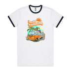 Hello Sunshine, Beach Van - Staple Ringer Tee White Navy Ringer T-Shirt Printed In Australia Summer Surf