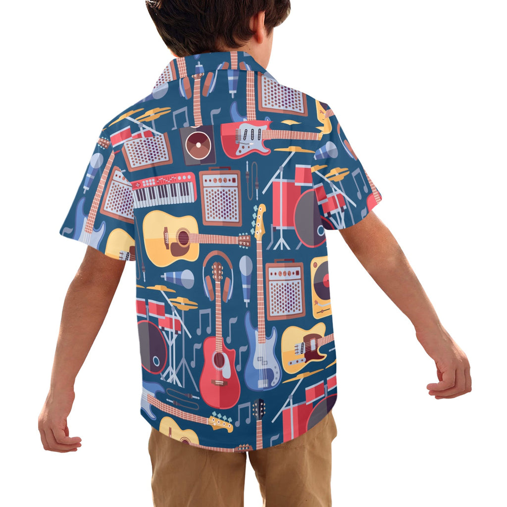 Music Instruments Blue - Junior Kids Hawaiian Shirt