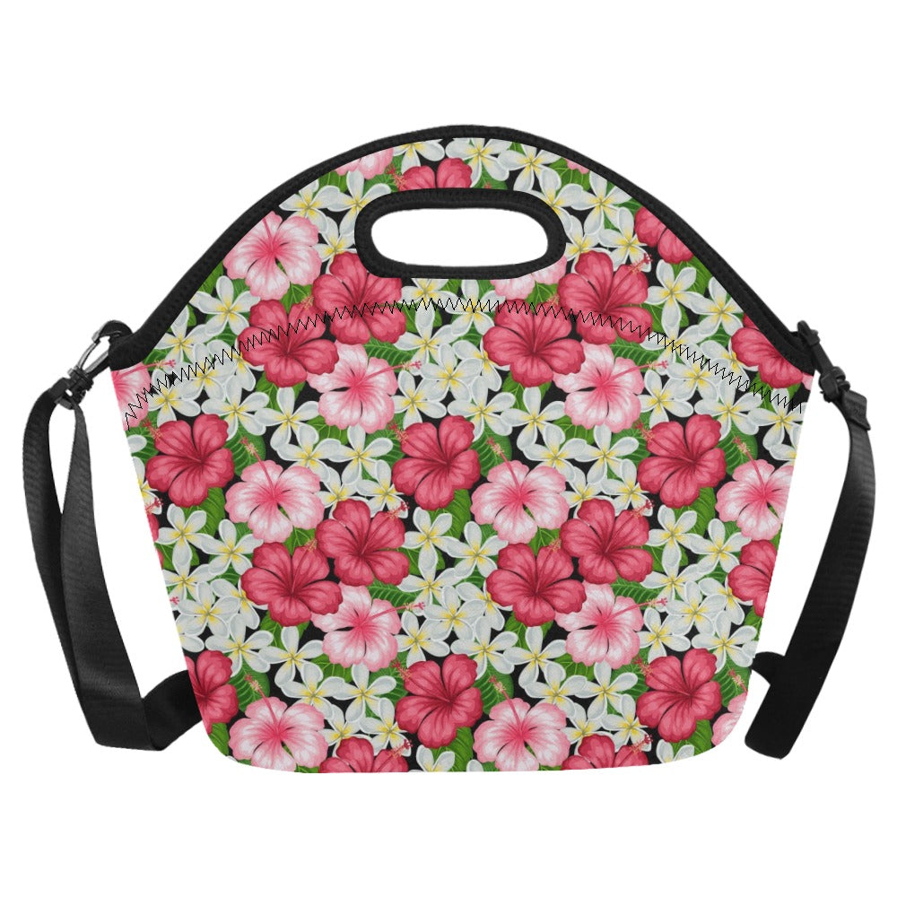 Hibiscus Neoprene Lunch Bag/Large (Model 1669) Neoprene Lunch Bag Plants Printed Offshore