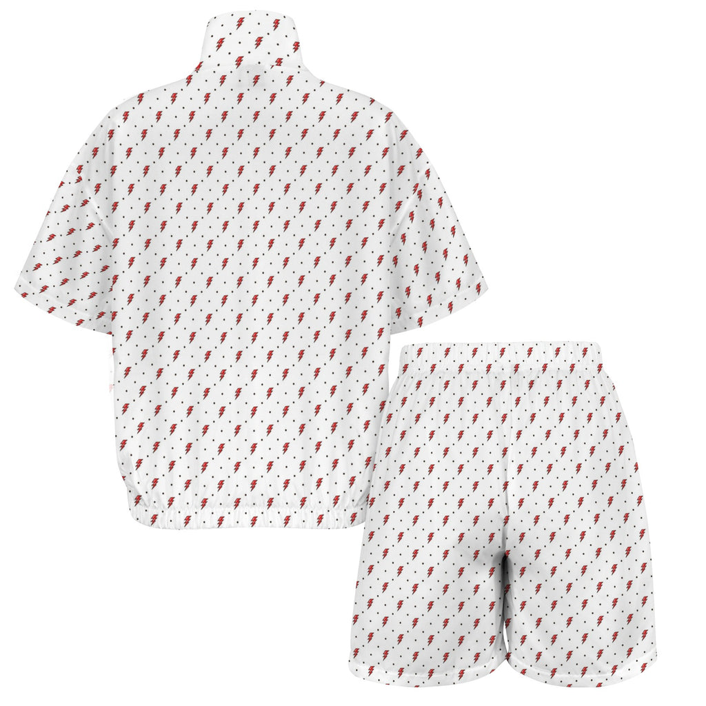 Red Lightning Women's Windbreaker Short Set Women's Windbreaker Short Set comic Printed Offshore