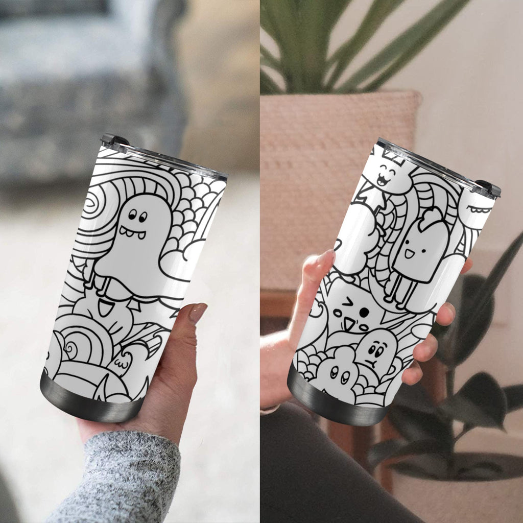 Black And White Creatures - 20oz Mobile Tumbler with Lid (Black Lock) 20oz Travel Mug Printed Offshore Sci Fi