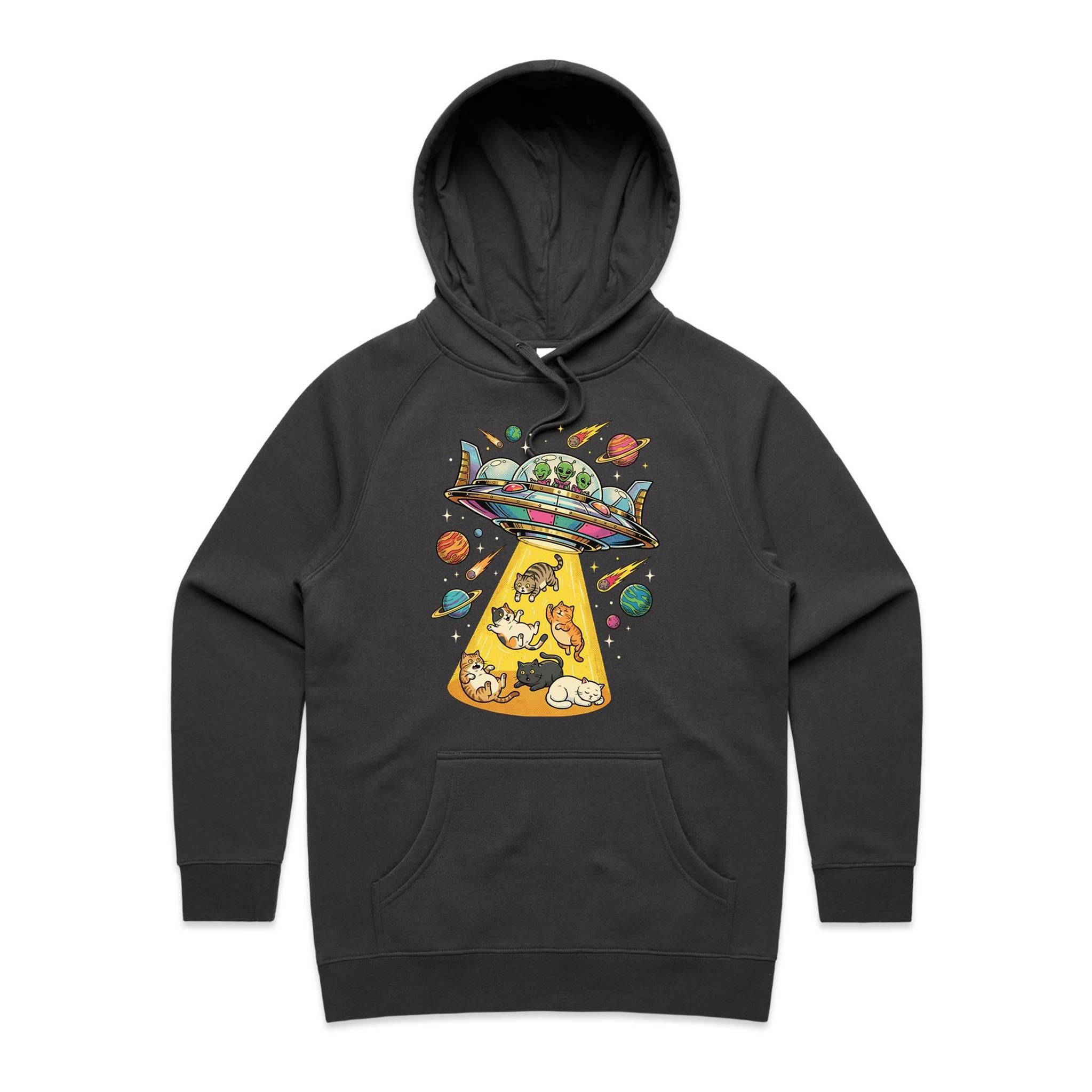 UFO Cat Abduction Women's AS Colour Hoodie Coal Womens Hoodie animal Printed In Australia Sci Fi