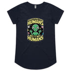 Alien, I'm Not Saying It Was Humans - Womens Scoop Neck T-Shirt Navy Womens Scoop Neck T-shirt Printed In Australia Sci Fi