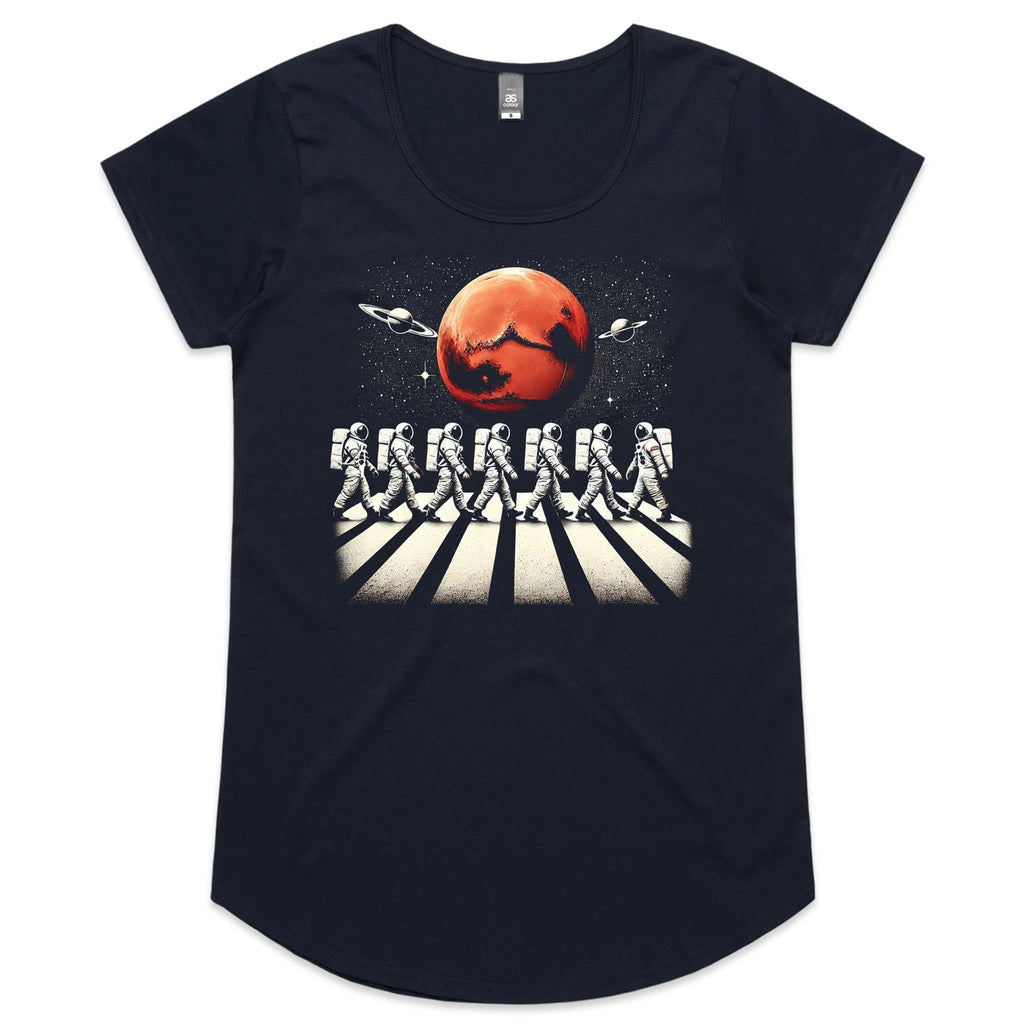 Astronaut Zebra Crossing In Space - Womens Scoop Neck T-Shirt Navy Womens Scoop Neck T-shirt Printed In Australia Space
