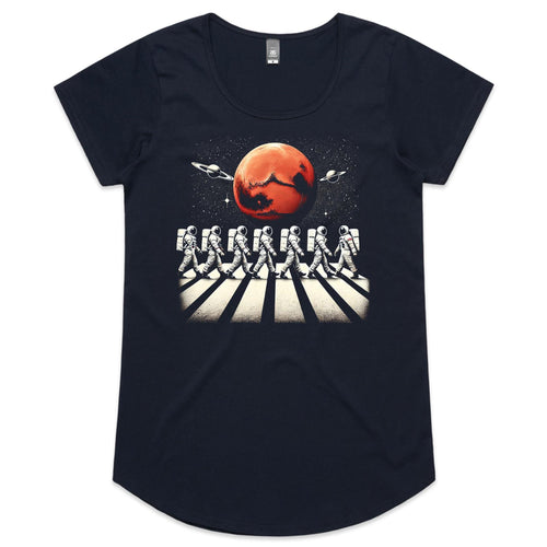 Astronaut Zebra Crossing In Space - Womens Scoop Neck T-Shirt Navy Womens Scoop Neck T-shirt Printed In Australia Space