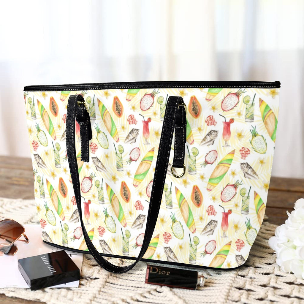 Tropical Surf PU Leather Tote Bag Large Leather Tote Bag-Large Printed Offshore Surf