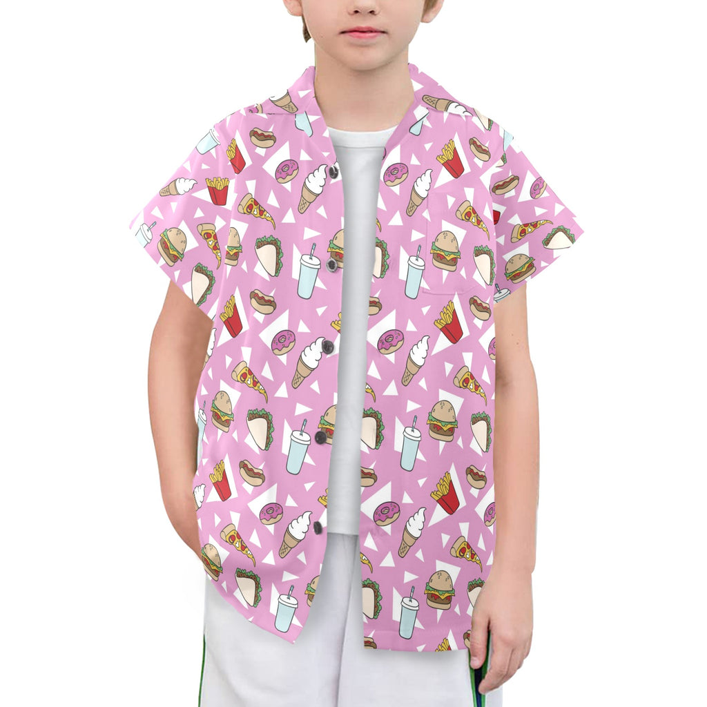 Fast Food Senior Kids Hawaiian Shirt Senior Kids Hawaiian Shirt 8-15 Food Printed Offshore