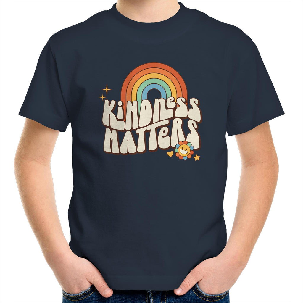 Kindness Matters - Kids Youth T-Shirt Navy Kids Youth T-shirt Kindness Positivity Printed In Australia Retro