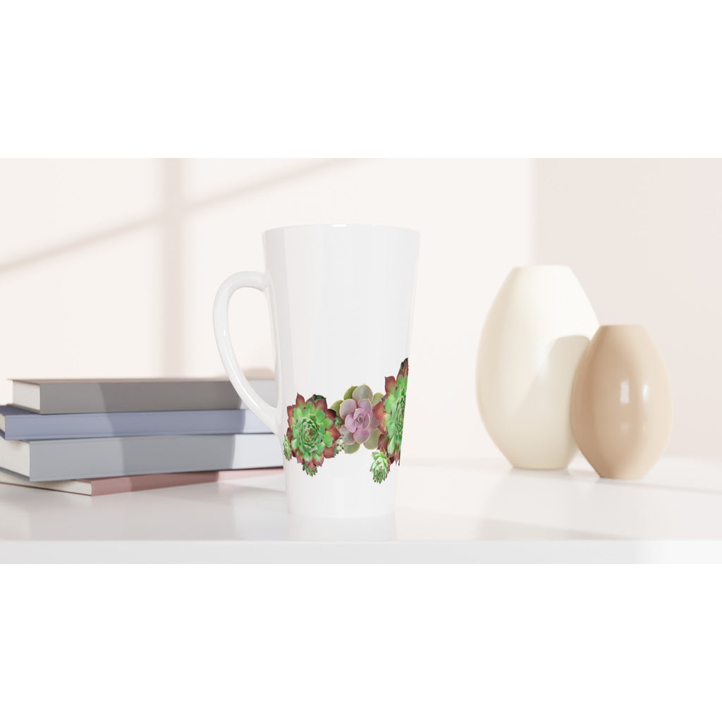 Cactus Garden - White Latte 17oz Ceramic Mug Latte Mug Globally Fulfilled Plants