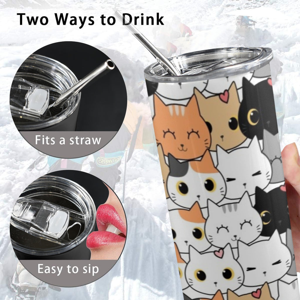 Cute Cartoon Cats - 20oz Tall Skinny Tumbler with Lid and Straw