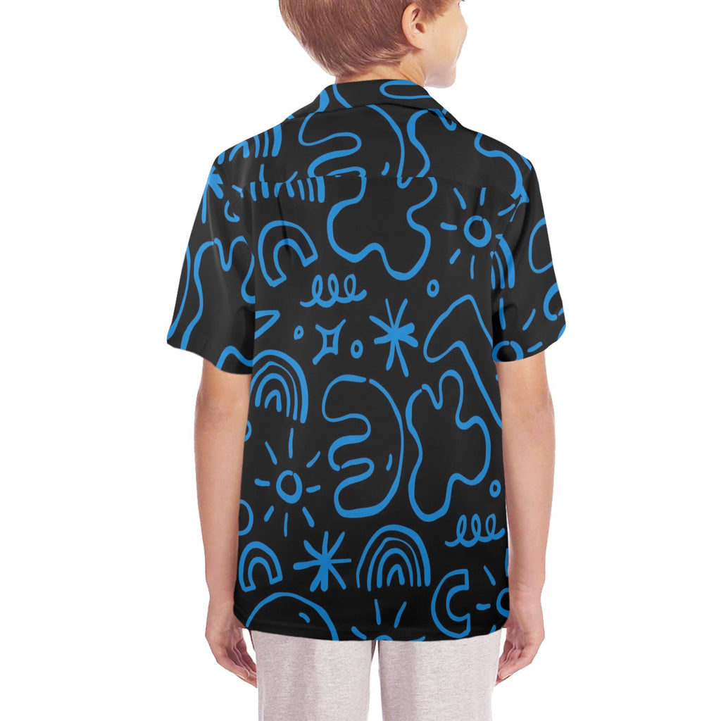 Blue Squiggle Senior Kids Hawaiian Shirt Senior Kids Hawaiian Shirt 8-15 Printed Offshore