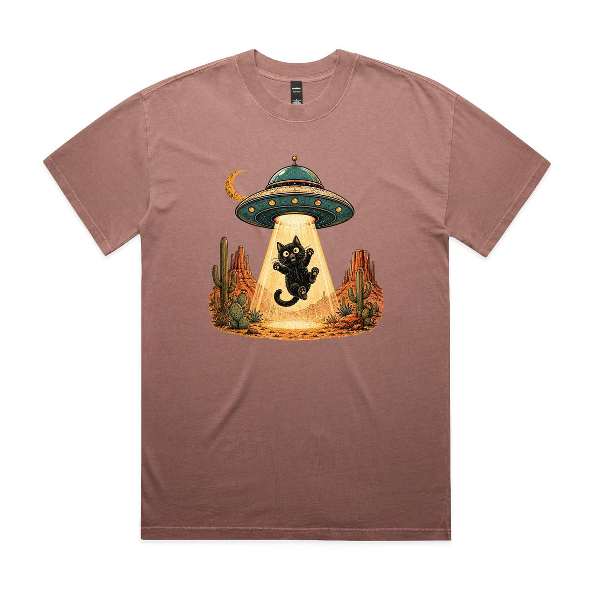 Black Cat Alien UFO Abduction AS Colour Heavy Faded Tee Faded pink Heavy Faded T-shirt animal Printed In Australia Sci Fi