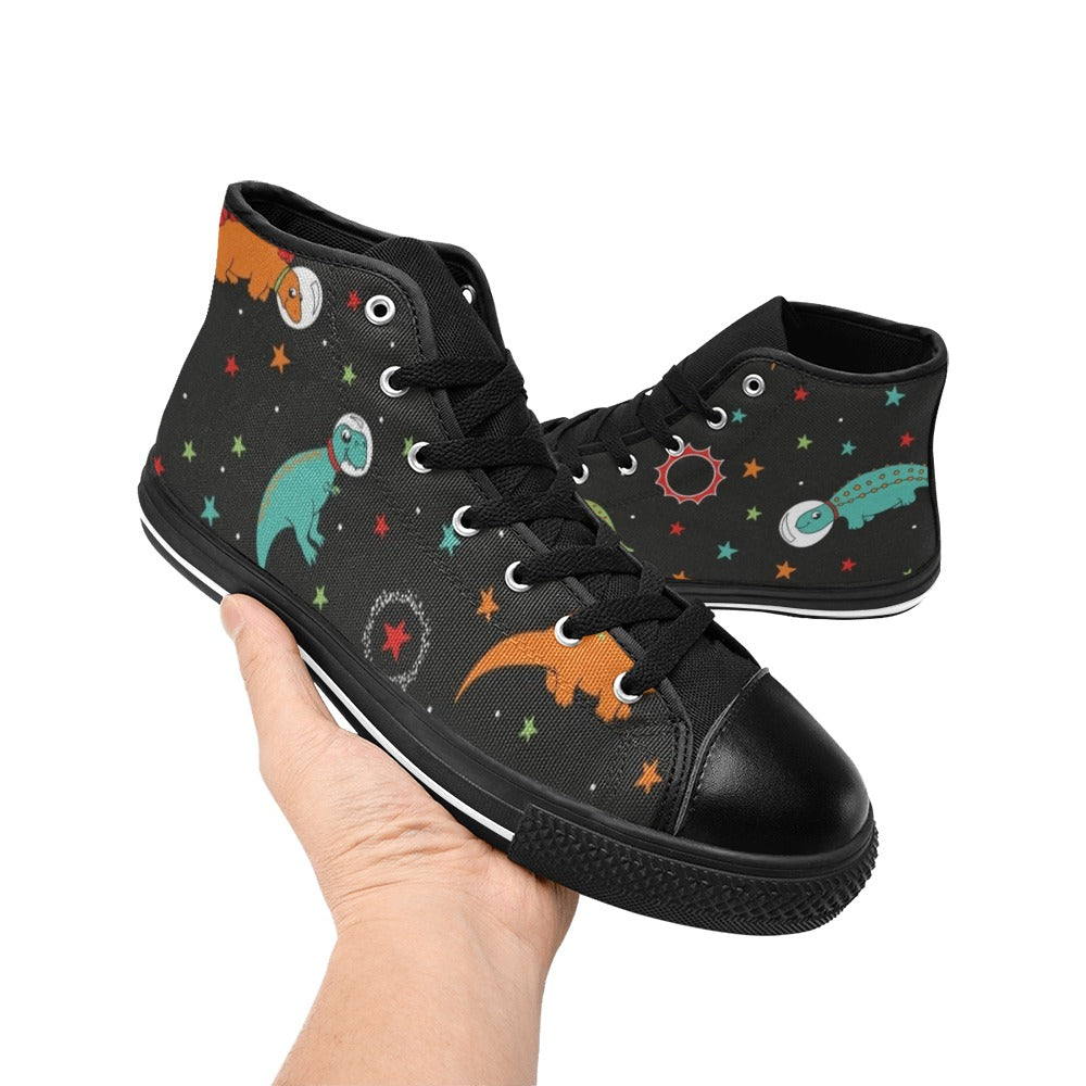 Astronaut Dinosaurs - Kids High Top Canvas Shoes