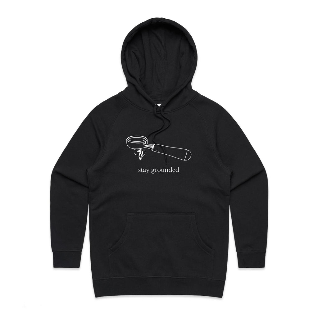 Stay Grounded, Coffee Portafilter Women's AS Colour Hoodie Black Womens Hoodie Coffee Printed In Australia