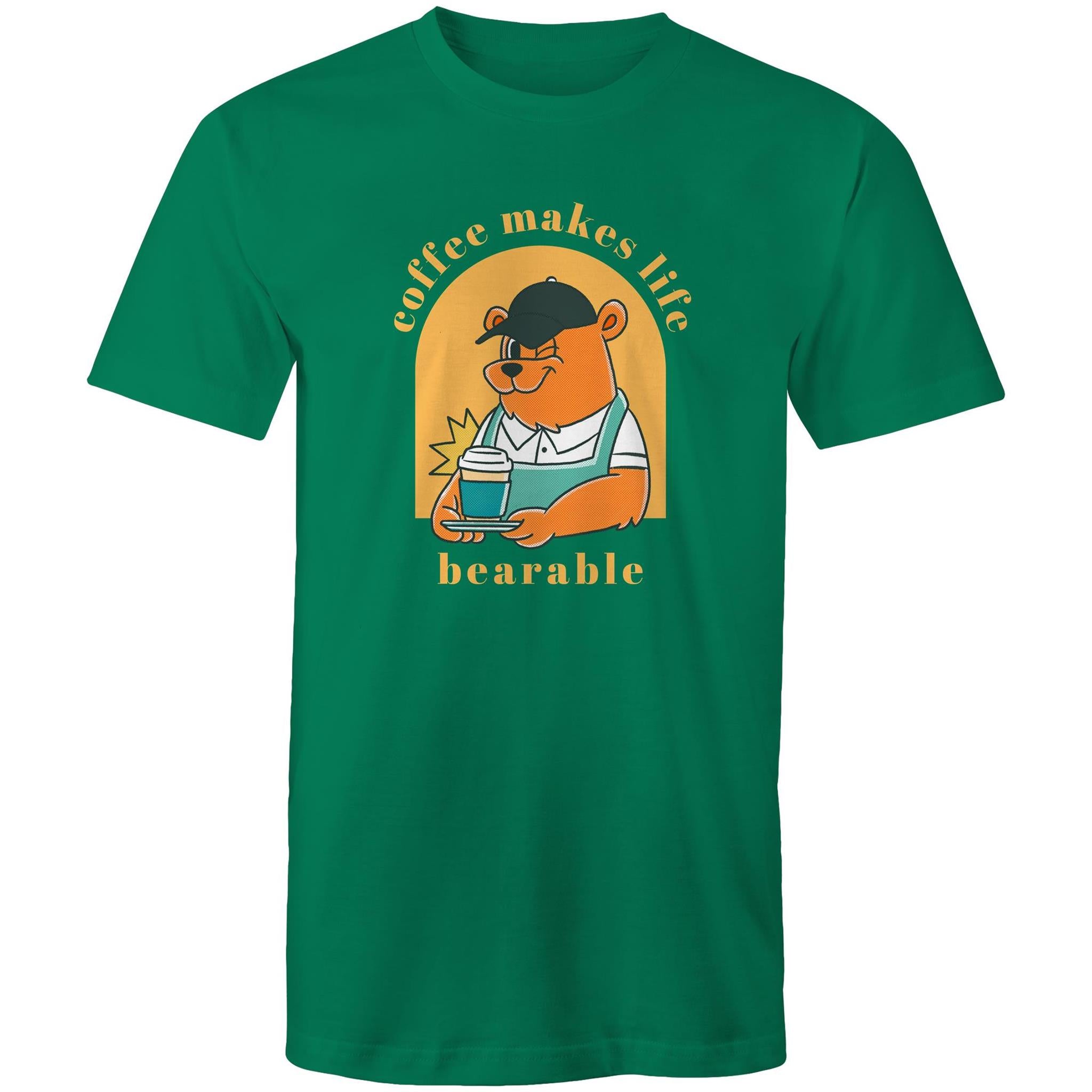 Coffee Makes Life Bearable - Mens T-Shirt Kelly Green Mens T-shirt Coffee Printed In Australia