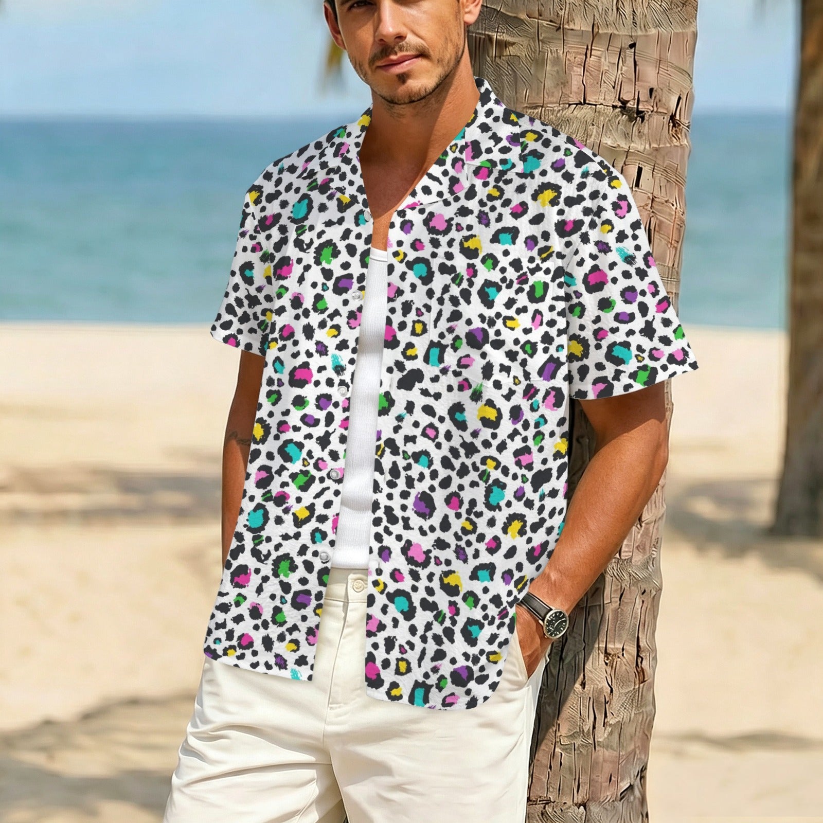 Animal Print In Colour Men's Crinkle Hawaiian Shirt