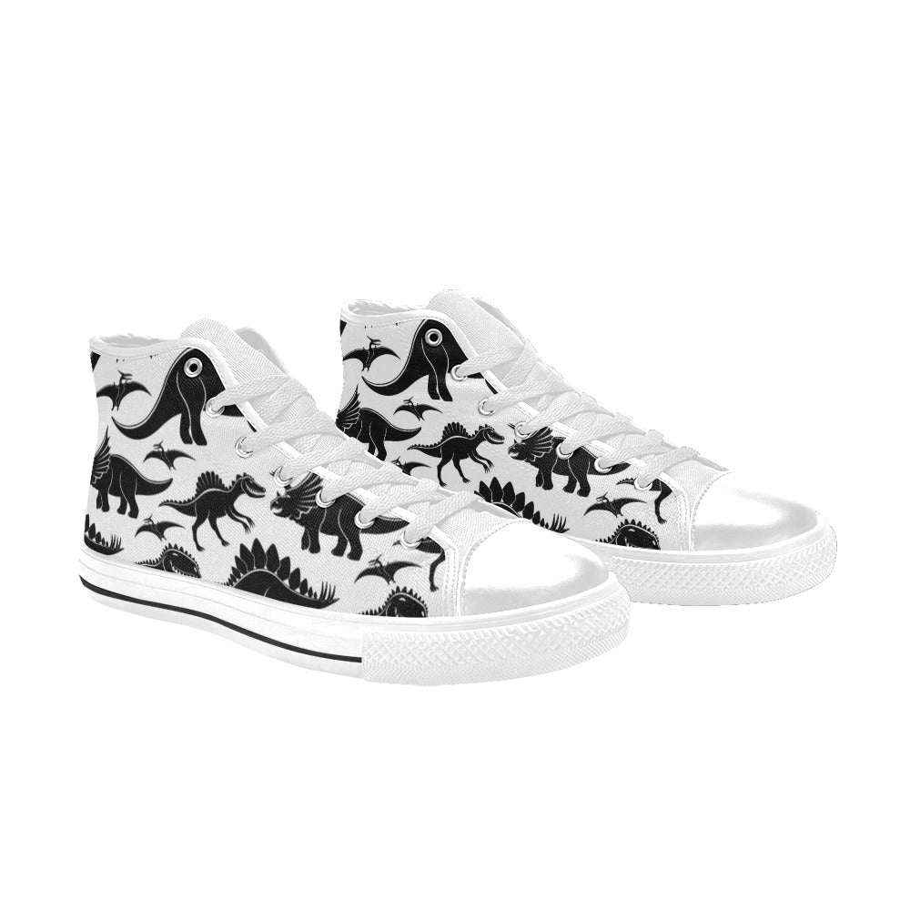 Black And White Dinosaurs - Men's High Top Canvas Shoes