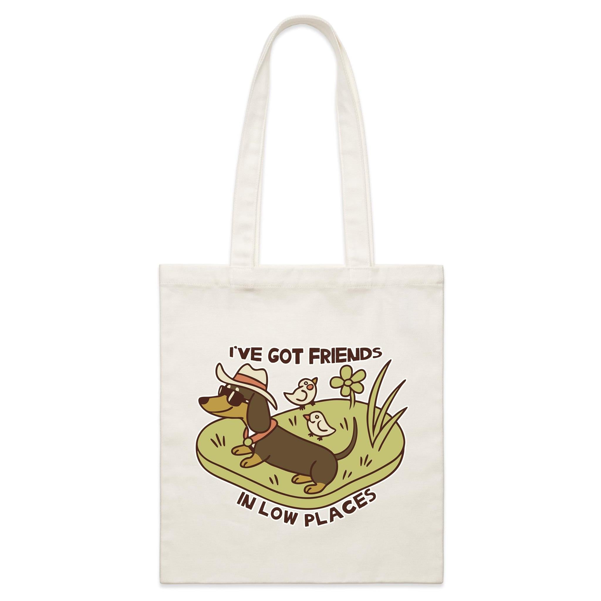 Dachshund, I've Got Friends In Low Places Parcel Canvas Tote Bag Default Title Small Tote Bag animal Printed In Australia