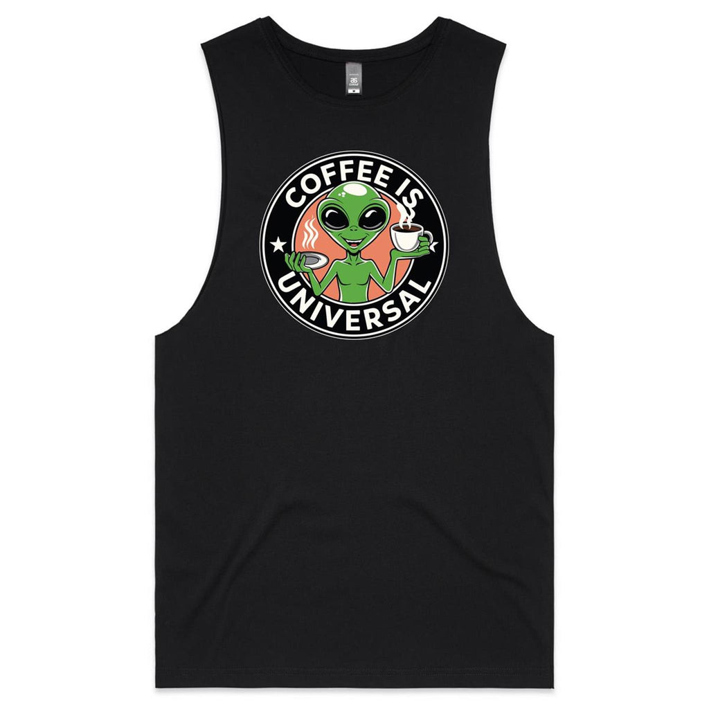 Alien, Coffee Is Universal - Mens Tank Top Tee Black Drop Arm Tank Top Coffee Printed In Australia Sci Fi