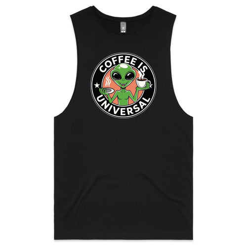 Alien, Coffee Is Universal Mens Men's AS Colour Drop Arm Tank Top Black Drop Arm Tank Top Coffee Printed In Australia Sci Fi