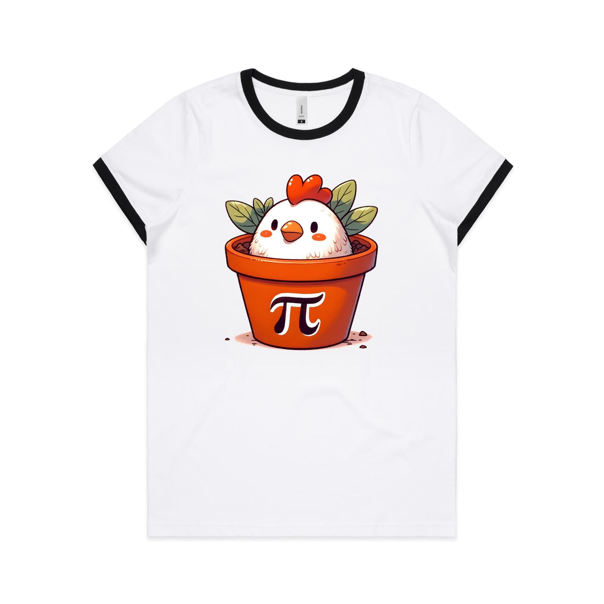 Chicken Pot Pi - Women's Ringer Tee White Black Womens Ringer T-shirt animal Maths Printed In Australia