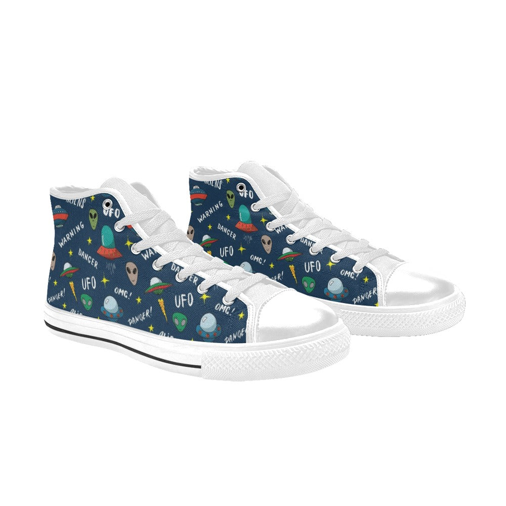 UFO's And Aliens Men's High Top Canvas Shoes Men's Classic High Top Canvas Shoes Printed Offshore Sci Fi