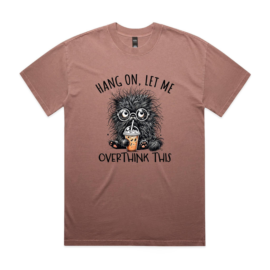 Hang On, Let Me Overthink This, Frazzled Cat AS Colour Heavy Faded Tee Unisex Faded pink Heavy Faded T-shirt animal Printed In Australia