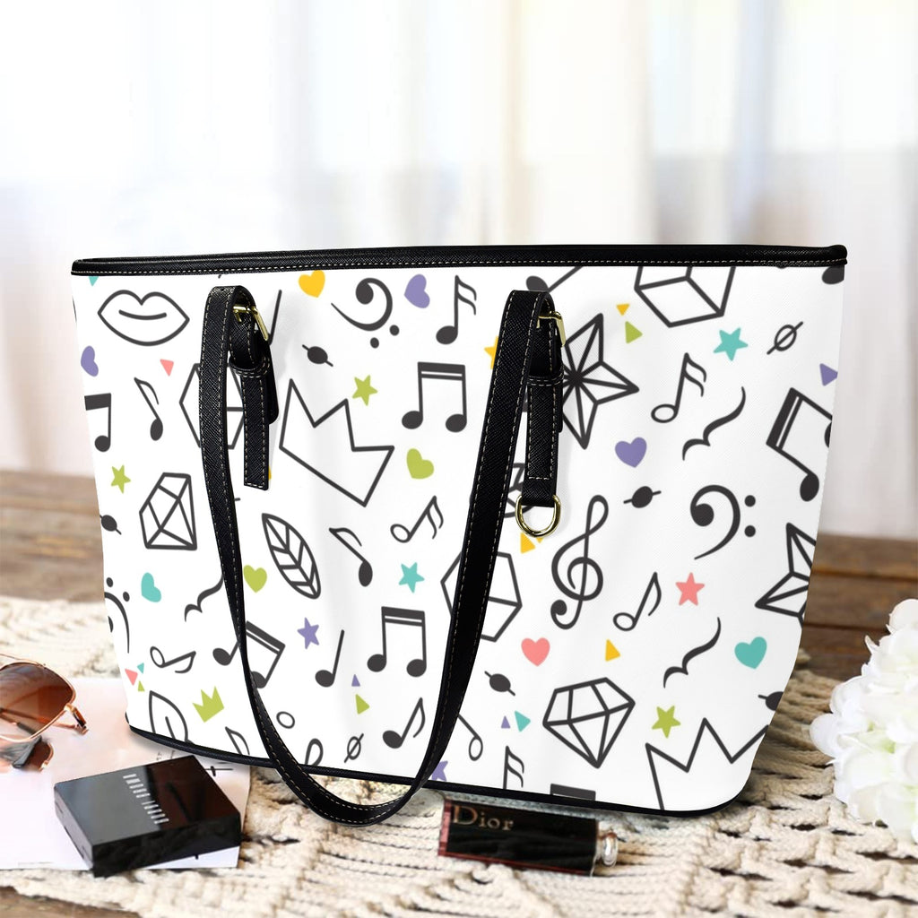 Music Time - Leather Tote Bag-Large