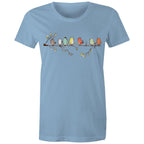 Birds On A Branch - Womens T-shirt Carolina Blue Womens T-shirt animal Printed In Australia