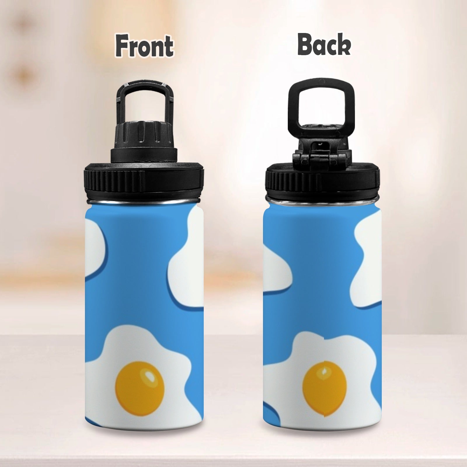 Fried Eggs - Kids Water Bottle with Chug Lid (12 oz) Kids Water Bottle with Chug Lid Food Printed Offshore