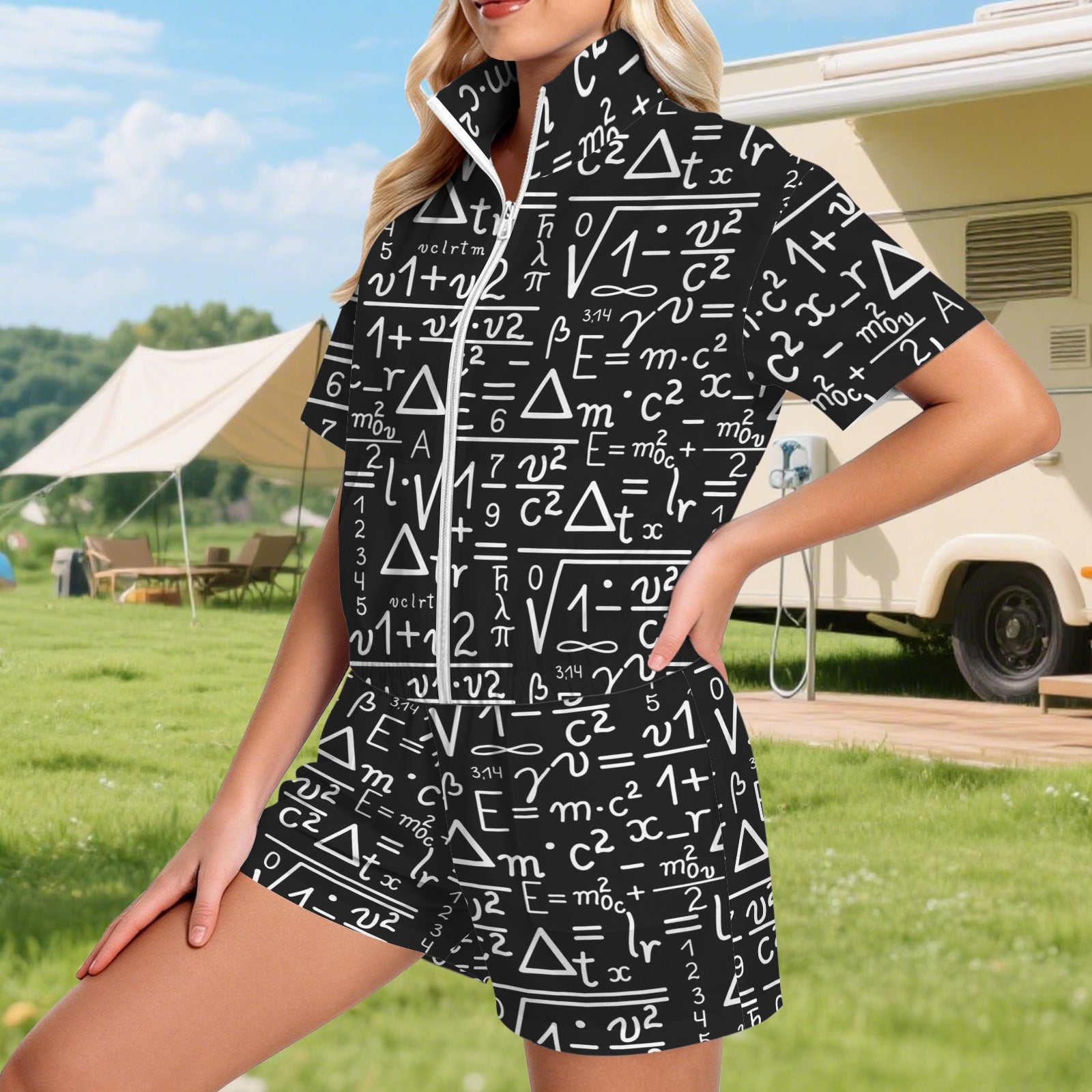 Mathematics Women's Windbreaker Short Set Women's Windbreaker Short Set Maths Printed Offshore