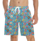 Doughnuts On Blue Men's Mid-Length Beach Shorts 5XL Men's Mid-Length Beach Shorts Food Printed Offshore
