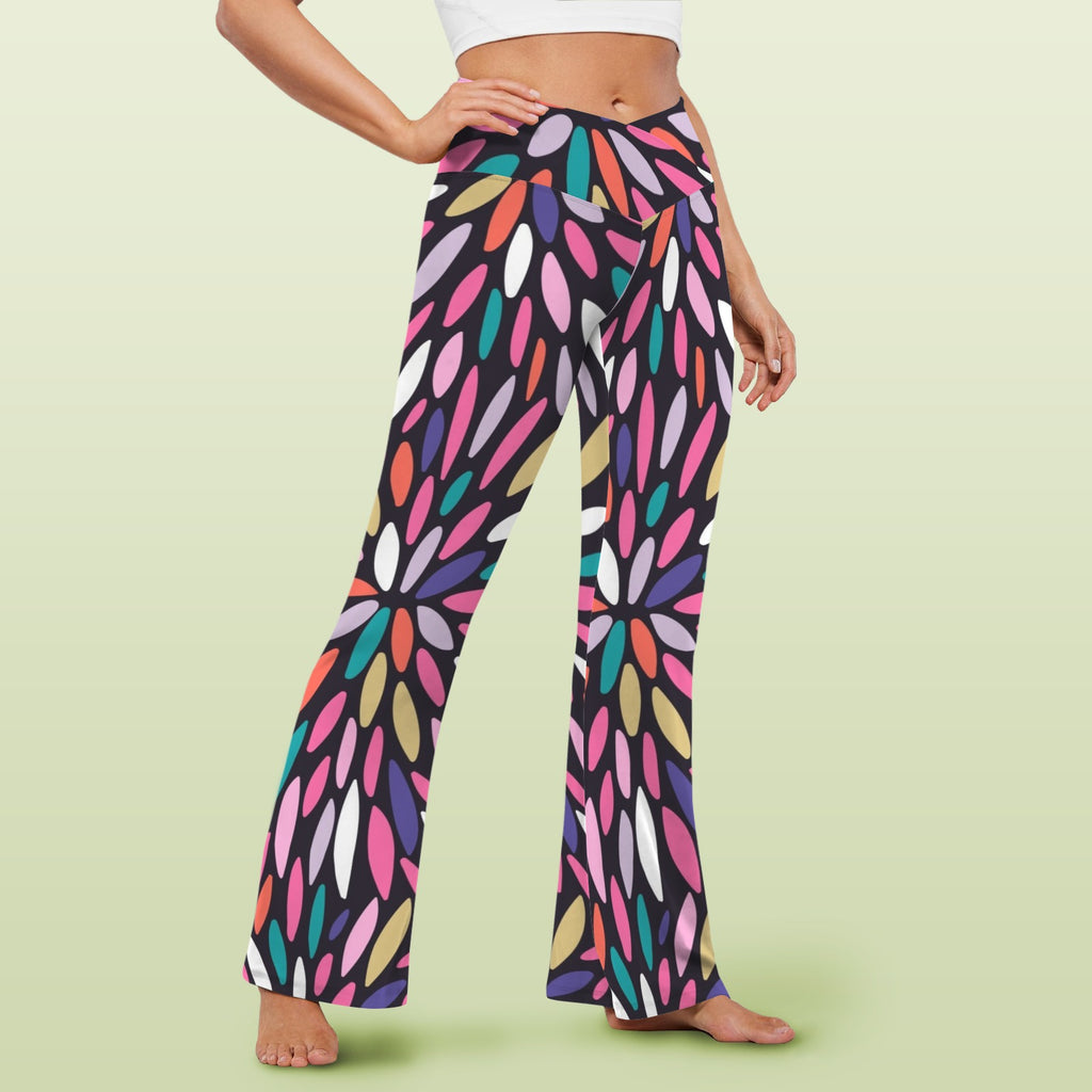 Colour Burst High Waist Crossover Tummy Control Flare Leggings High Waist Flare Leggings Printed Offshore