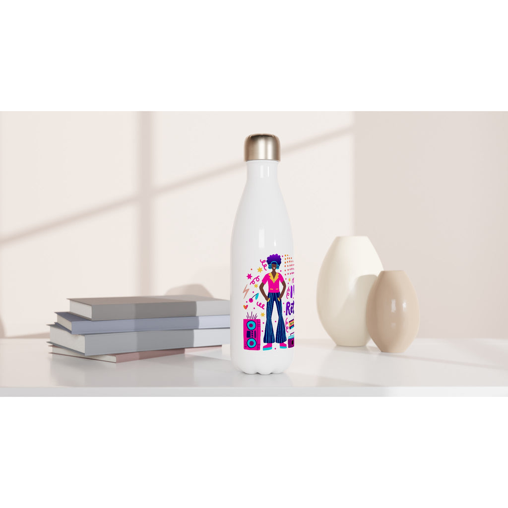 I Love Retro - White 17oz Stainless Steel Water Bottle White Water Bottle Globally Fulfilled Retro