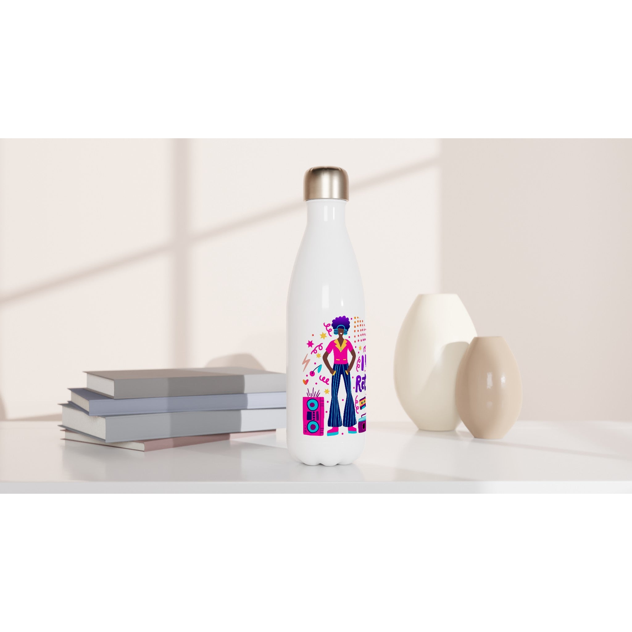 I Love Retro - White 17oz Stainless Steel Water Bottle White Water Bottle Globally Fulfilled Retro