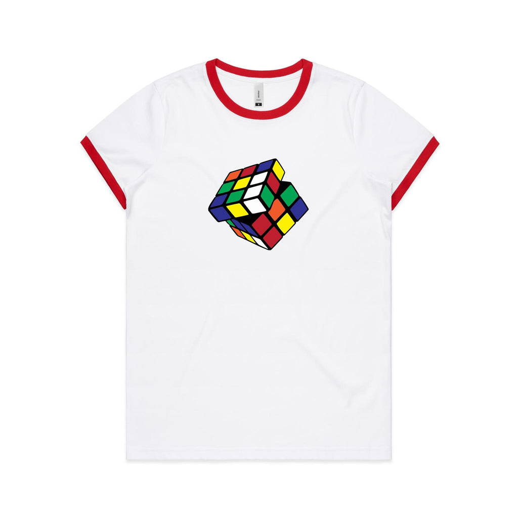 Game Cube - Women's Ringer Tee White Red Womens Ringer T-shirt Games Printed In Australia