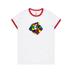 Game Cube - Women's Ringer Tee White Red Womens Ringer T-shirt Games Printed In Australia