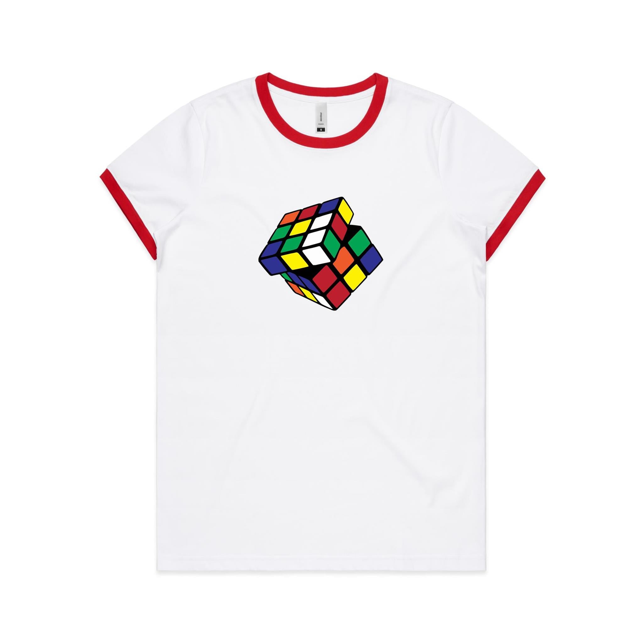 Game Cube - Women's Ringer Tee White Red Womens Ringer T-shirt Games Printed In Australia