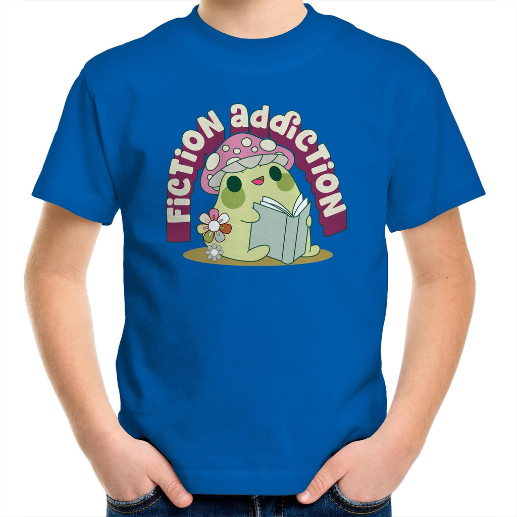 Fiction Addiction - Kids Youth T-shirt Bright Royal Kids Youth T-shirt Printed In Australia Reading
