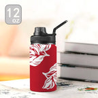 Red Retro Foliage, Hawaiian Flower - Kids Water Bottle with Chug Lid (12 oz) Kids Water Bottle with Chug Lid Printed Offshore Retro Surf