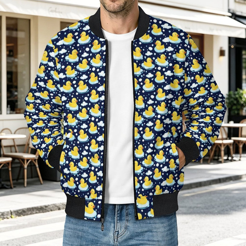 Rubber Ducks On Dark Men's Casual Zip‑Up Bomber Jacket