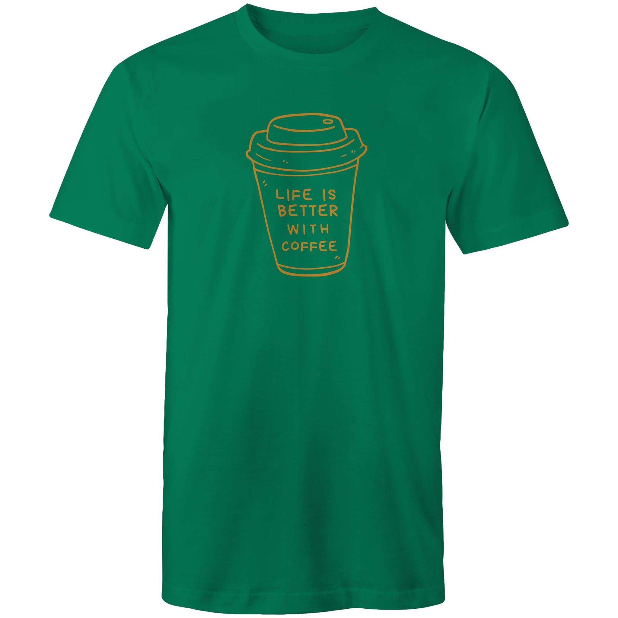 Life Is Better With Coffee - Mens T-Shirt Kelly Green Mens T-shirt Coffee Printed In Australia