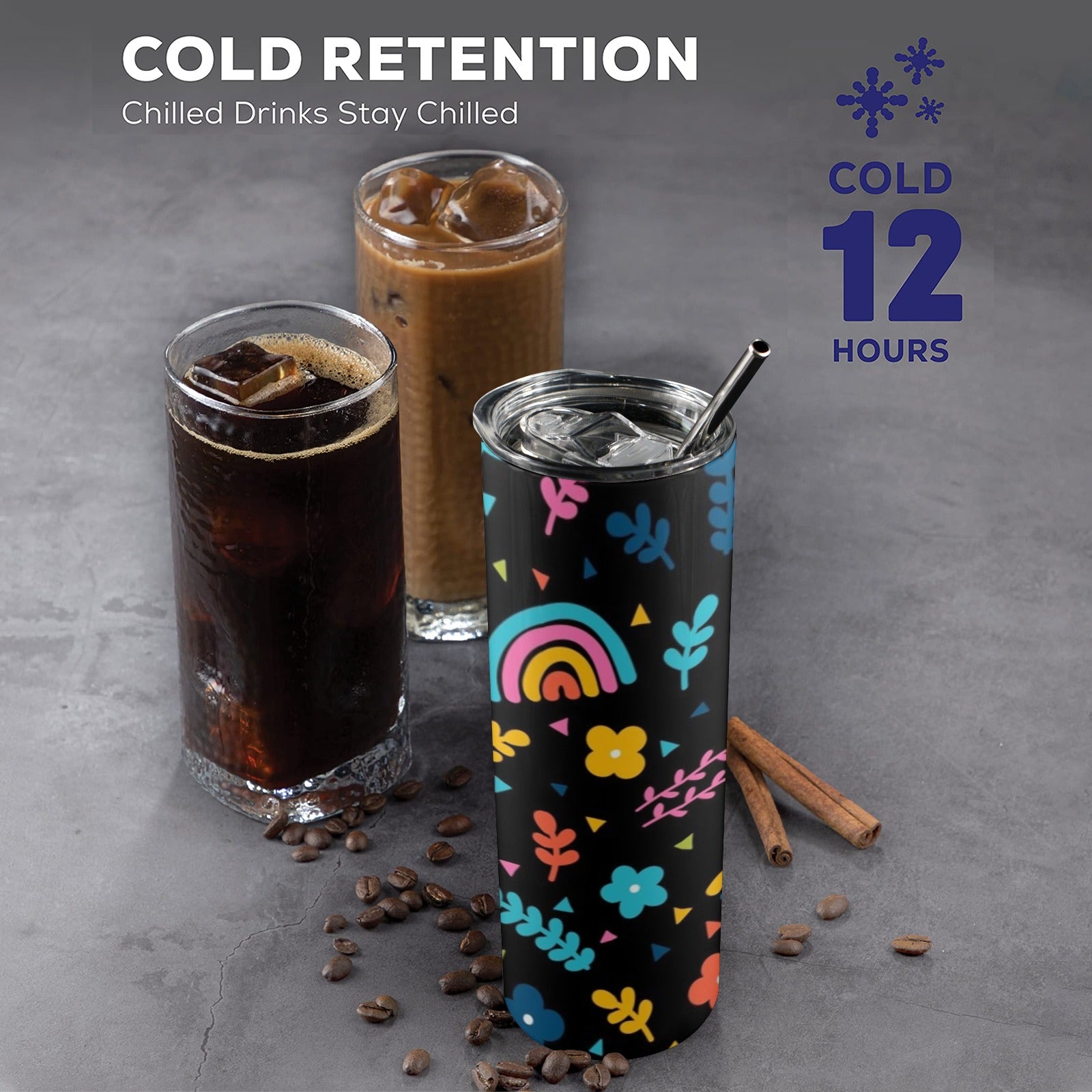 Rainbows And Flowers - 20oz Tall Skinny Tumbler with Lid and Straw