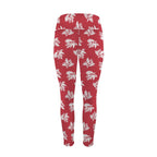 Red Retro Foliage - Women's High Waist Pockets Yoga Leggings
