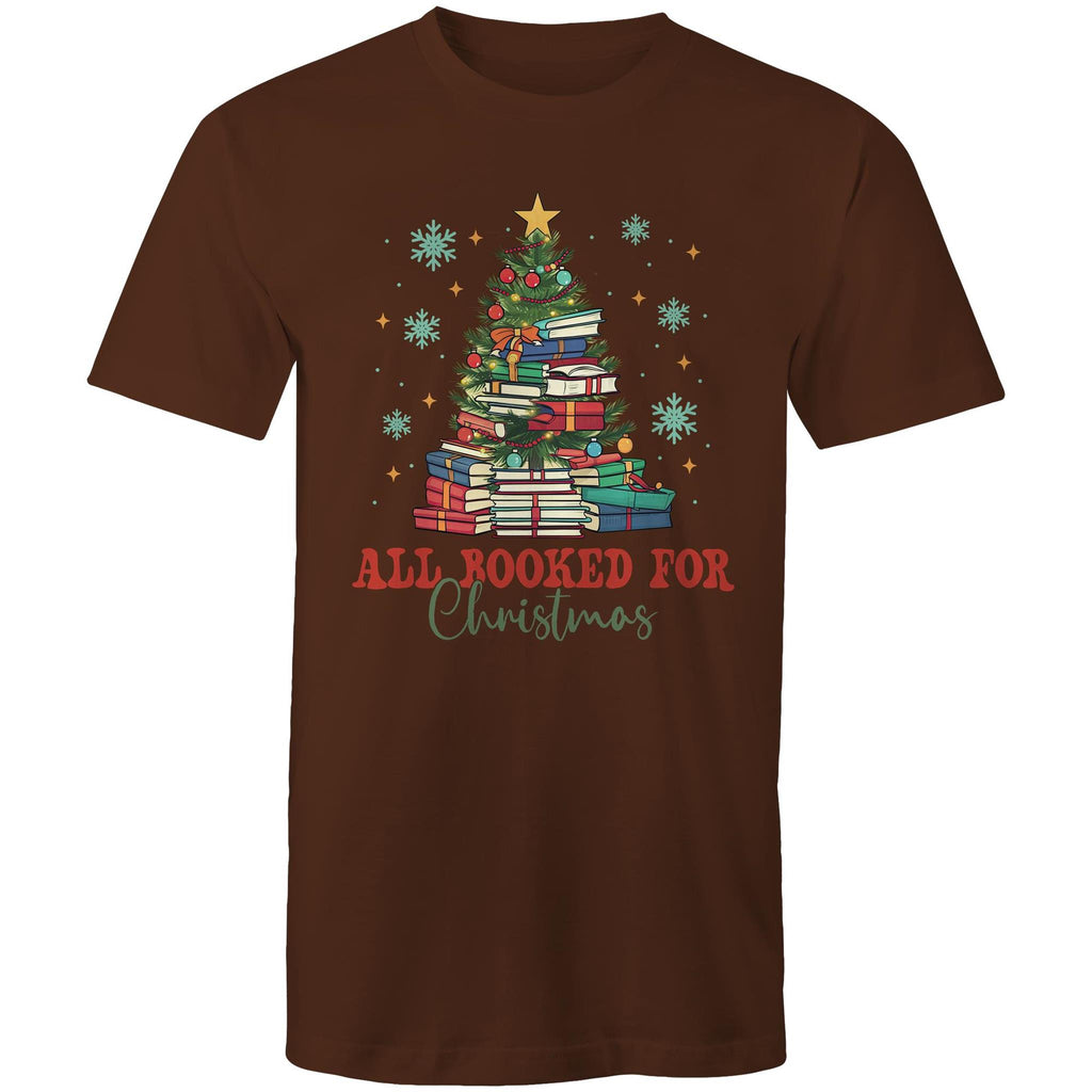 All Booked For Christmas - Mens T-Shirt Dark Chocolate Mens Christmas T-shirt Christmas Printed In Australia