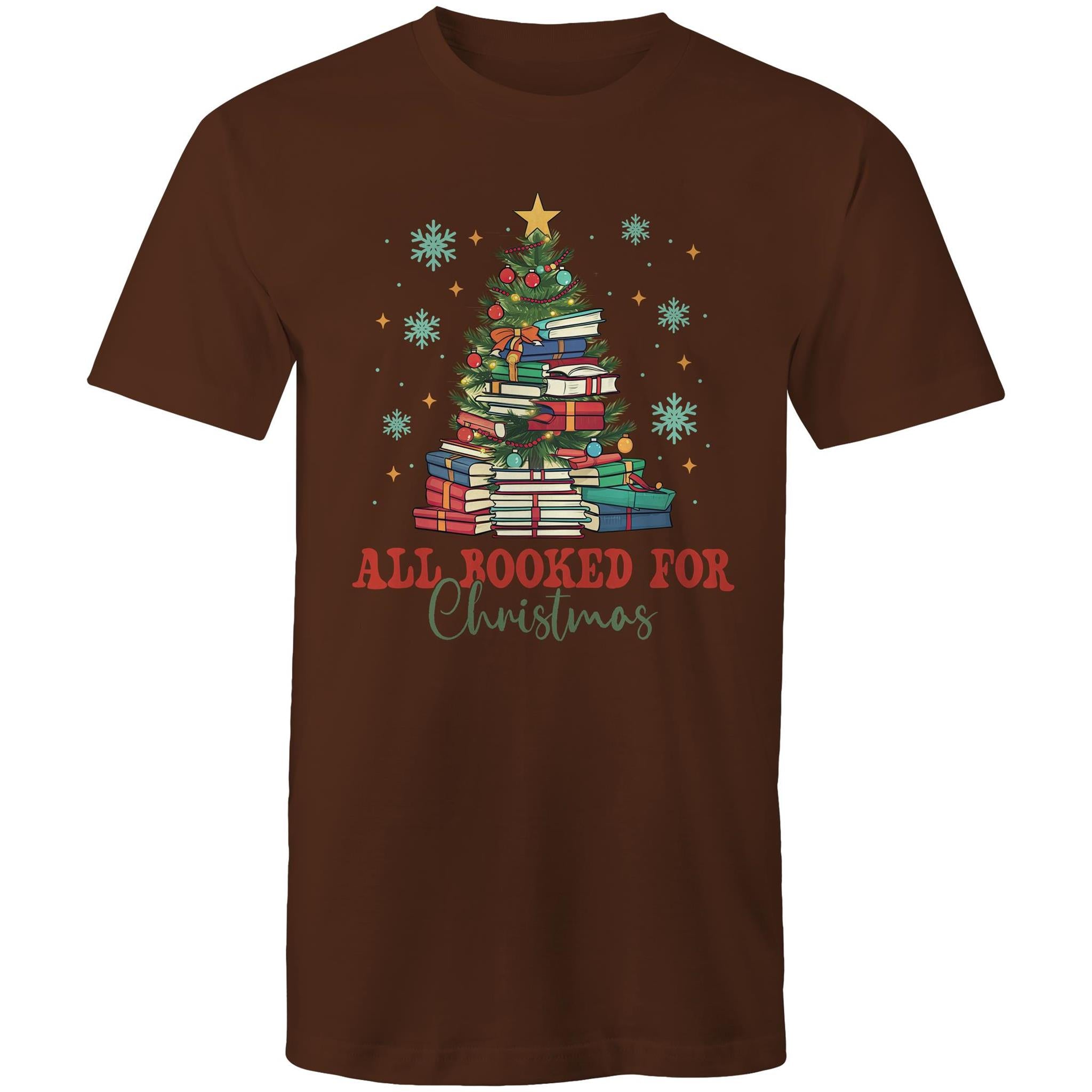 All Booked For Christmas - Mens T-Shirt Dark Chocolate Mens Christmas T-shirt Christmas Printed In Australia