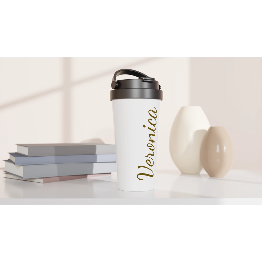Personalise - Name In Script - White 15oz Stainless Steel Travel Mug Personalised Travel Mug customise Globally Fulfilled Name personalise