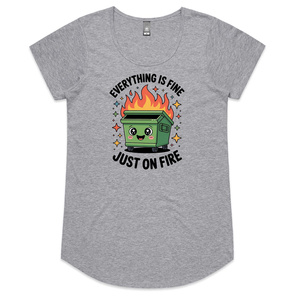 Skip Bin, Dumpster Fire Women's AS Colour Scoop Neck T-Shirt Grey Marle Womens Scoop Neck T-shirt Printed In Australia